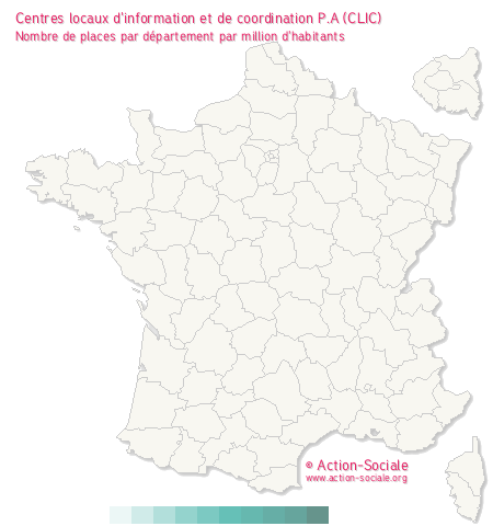 Centres locaux d'information et de coordination P.A (CLIC). Nombre de places par département par million d'habitants