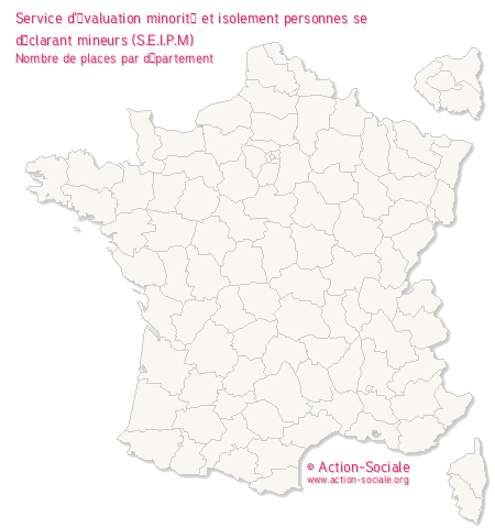 Service d'évaluation minorité et isolement personnes se déclarant mineurs (S.E.I.P.M). Nombre de places par département