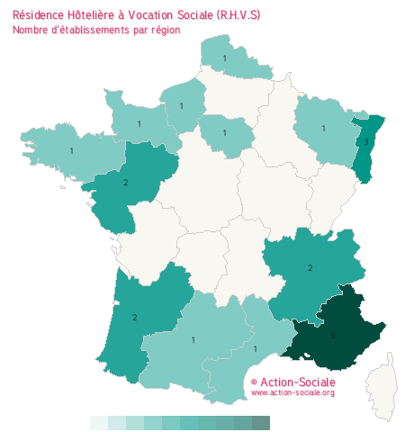 Résidence Hôtelière à Vocation Sociale (R.H.V.S). Nombre d'établissements par région