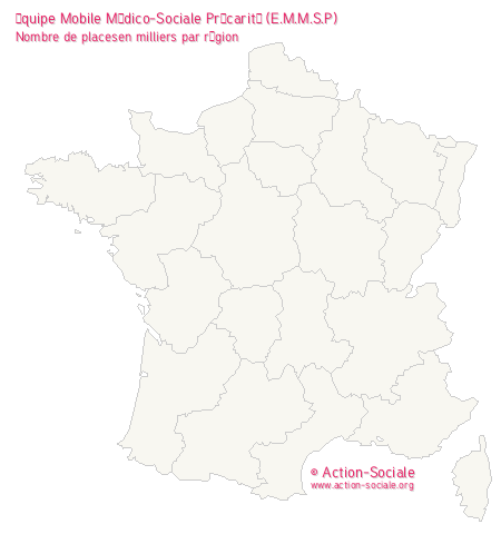 Équipe Mobile Médico-Sociale Précarité (E.M.M.S.P). Nombre de placesen milliers par région