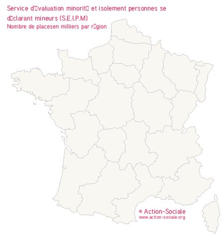 Service d'évaluation minorité et isolement personnes se déclarant mineurs (S.E.I.P.M). Nombre de placesen milliers par région