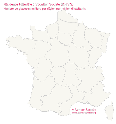 Résidence Hôtelière à Vocation Sociale (R.H.V.S). Nombre de placesen milliers par région par million d'habitants