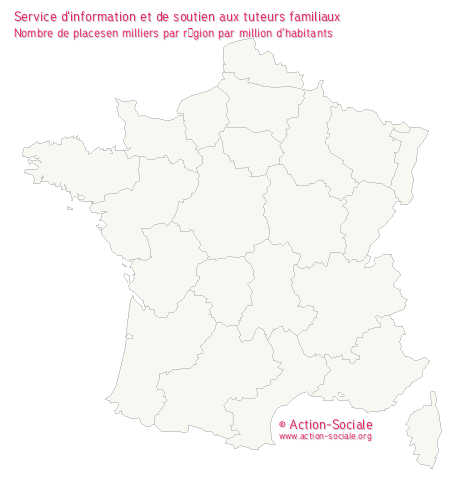 Service d'information et de soutien aux tuteurs familiaux. Nombre de placesen milliers par région par million d'habitants